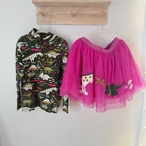 Girls Dinosaur Long-sleeve Top and Pink Tulle Skirt Set